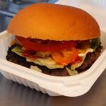 A photo of our porterhouse hamburger at Loaves and Fishes Family Kitchen in Temiskaming Shores, Haileybury, Colbalt and Kenabeek.